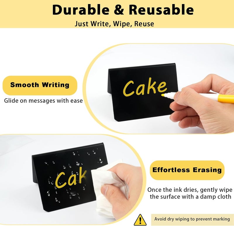 Mkobon 12 Pcs Mini Chalkboard Signs, 4"x3" Reusable PVC Food Labels for Party Buffet, Small Table Place Cards, Durable Chalk Board Signs for Tables, Birthday, Weddings, Bakery, Event Decoration (V Shape) - Image 3